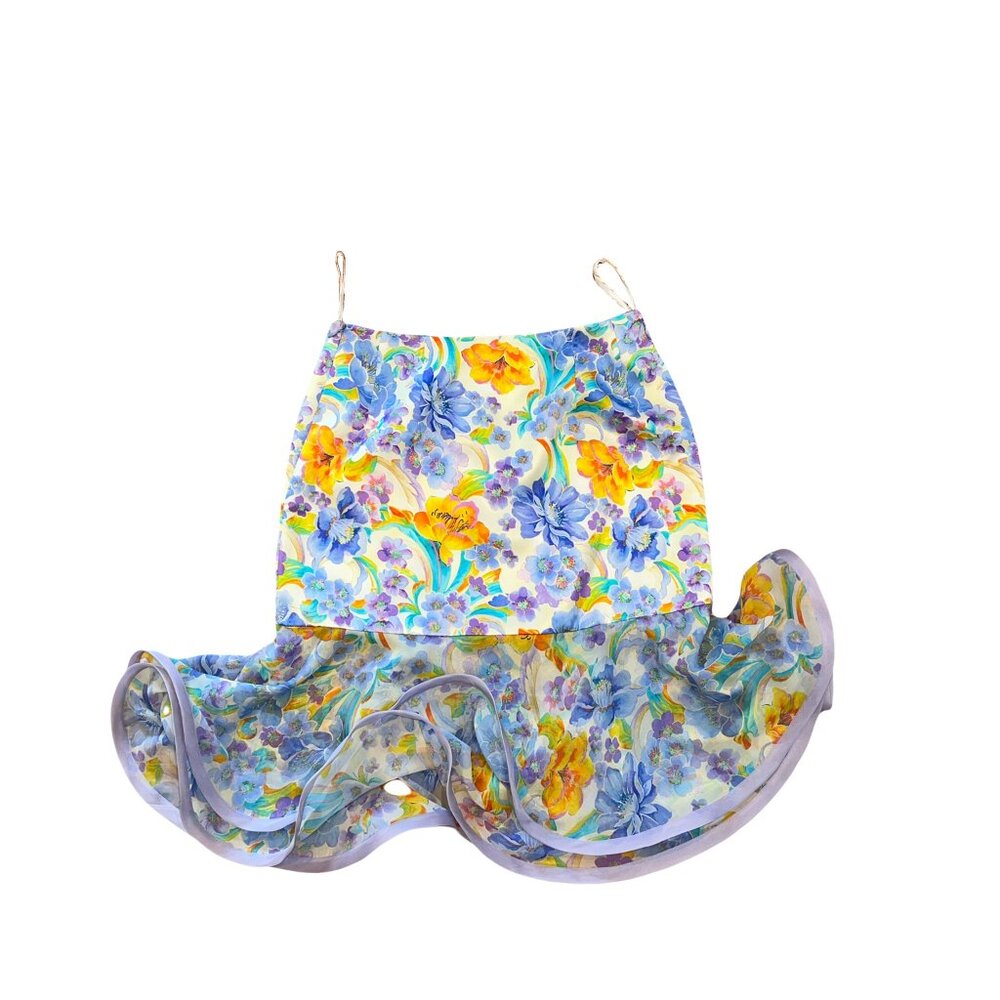 Manzoni Couture 100% Silk Ruffle Hem Floral Top - Picture 2 of 3